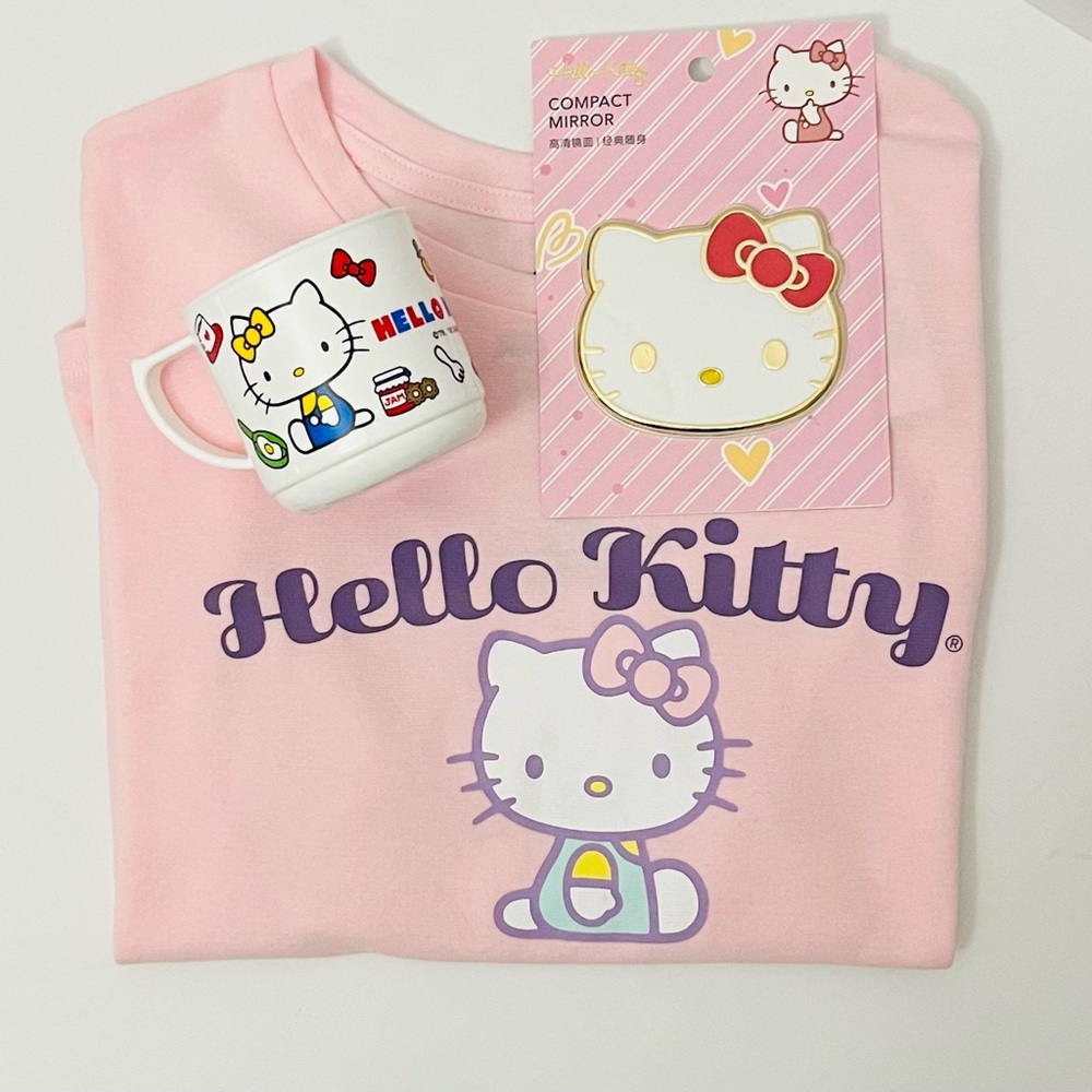 Hello Kitty Sanrio Bundle Hello Kitty Shirt Medium Hello Kitty Mirror Small Cup
